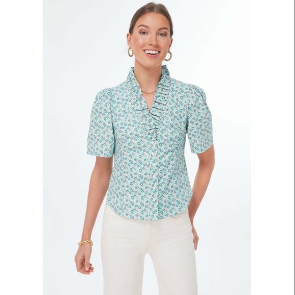 Tuckernuck Hyacinth House Blue Floral Rory Blouse Size Small NWT New - Picture 1 of 10